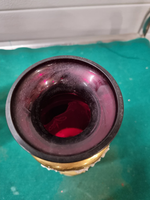 vazen vintage boheems 24kt gold rood glas cranberry